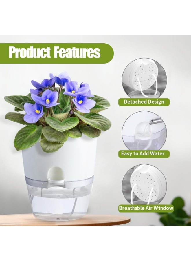 YelaJoy Self Watering Plant Pots, 6 inch Orchid Flower Pots White Modern Decorative Plastic Planters with Wick Rope Large Wate - Image 3